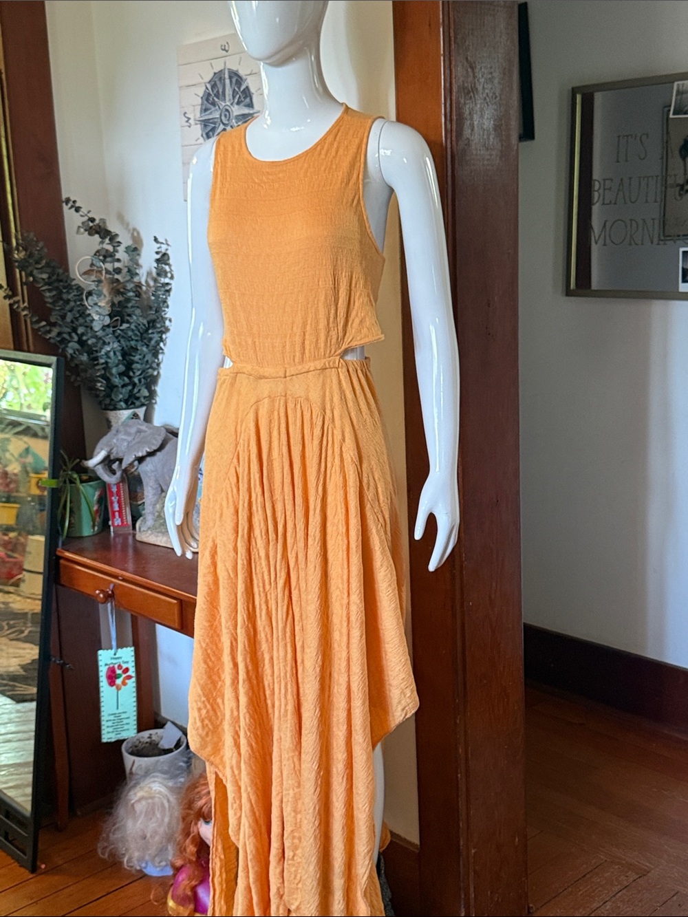 FP Beach size large Women's Sleeveless Orange Cutout Maxi Dress super flowy.